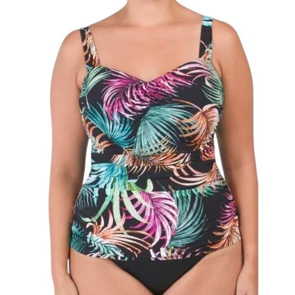 New Profile by Gottex Women's Plus Tropical Print Swim Tankini Top - Picture 1 of 6